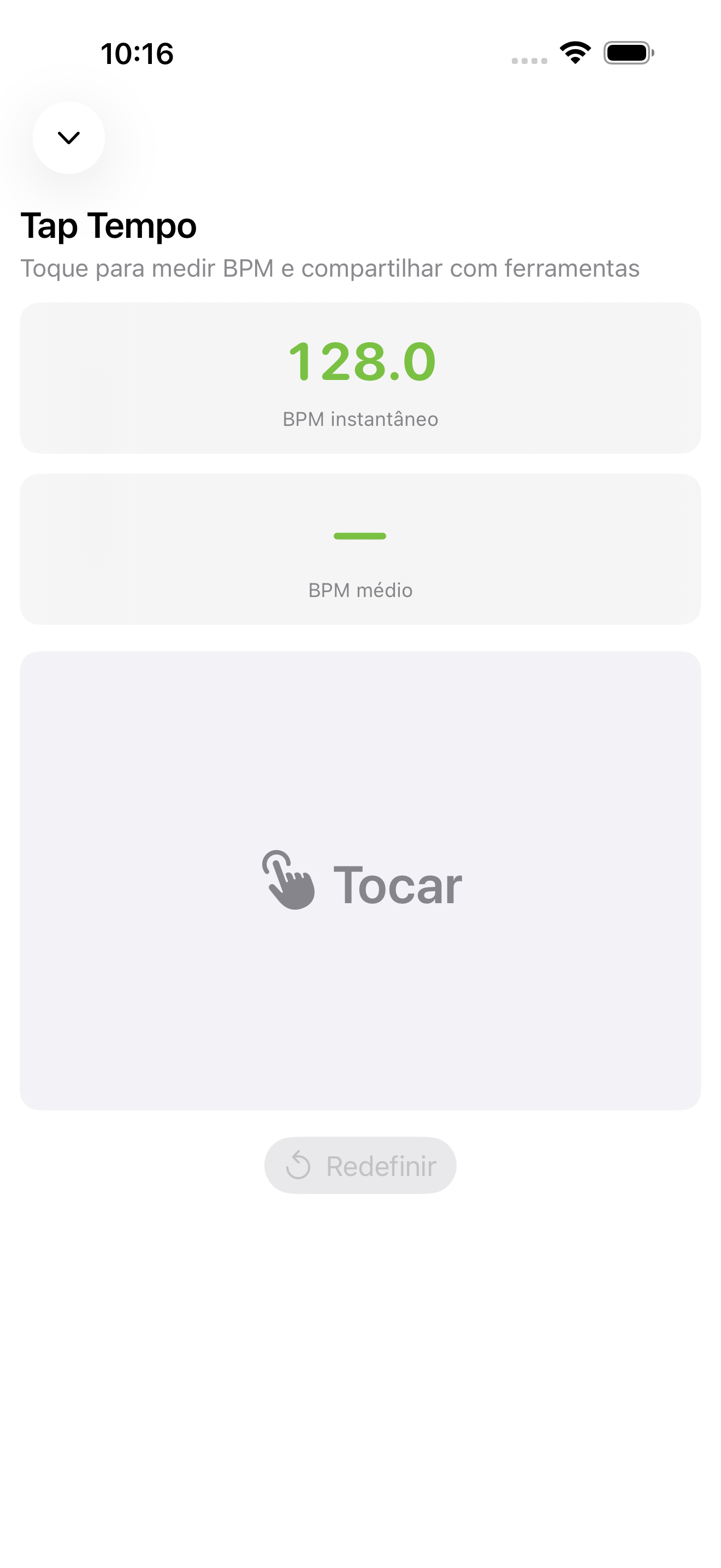 Tela Tap Tempo no iPhone